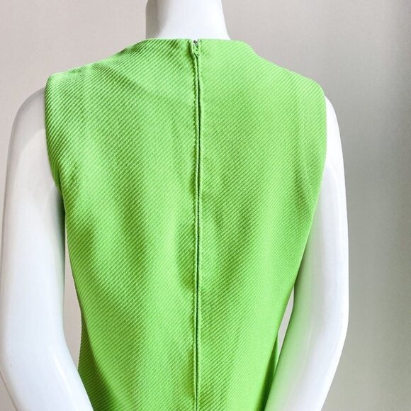 Vintage Chartreuse Green Sleeveless High Neck A line Dress  S - Picture 4 of 6